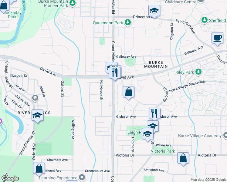 map of restaurants, bars, coffee shops, grocery stores, and more near 29 Coast Meridian Road in Coquitlam