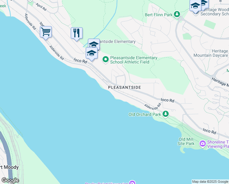 map of restaurants, bars, coffee shops, grocery stores, and more near 748 Alderside Road in Port Moody