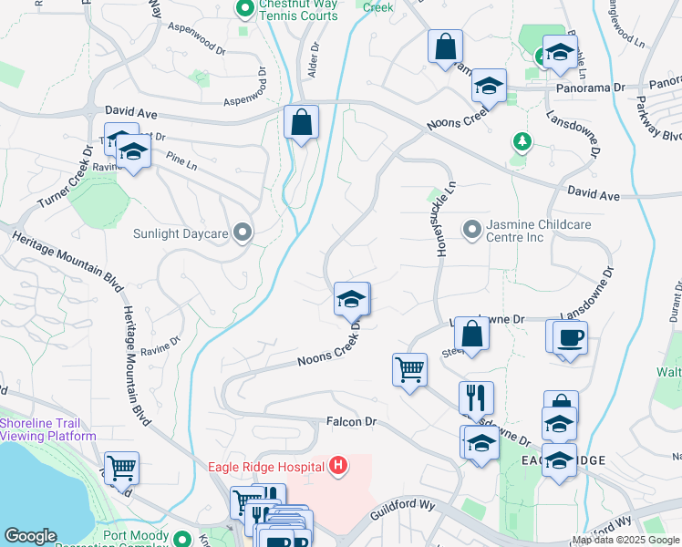 map of restaurants, bars, coffee shops, grocery stores, and more near 5 Campion Court in Port Moody