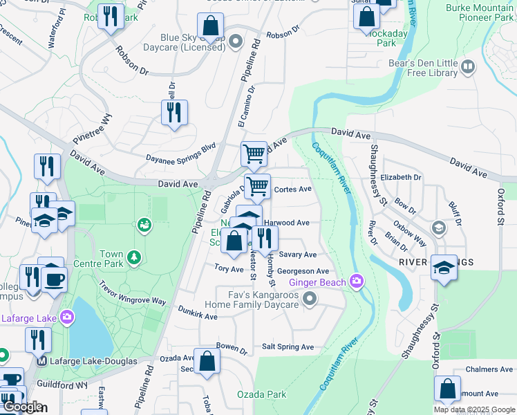 map of restaurants, bars, coffee shops, grocery stores, and more near 1309 Nestor Street in Coquitlam