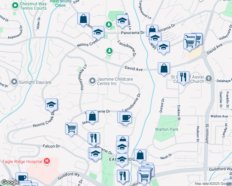 map of restaurants, bars, coffee shops, grocery stores, and more near 1402 Briarcliffe Drive in Coquitlam