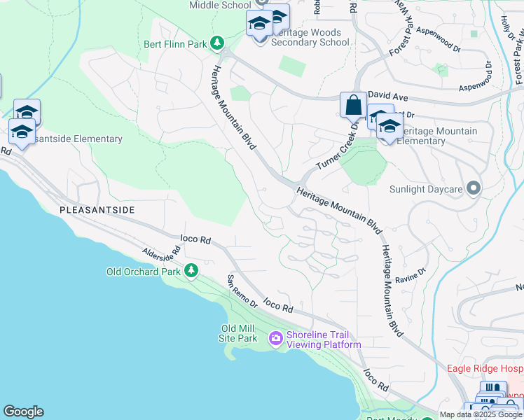 map of restaurants, bars, coffee shops, grocery stores, and more near 2 103 Parkside Drive in Port Moody