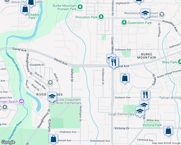 map of restaurants, bars, coffee shops, grocery stores, and more near 3340 Leston Avenue in Coquitlam