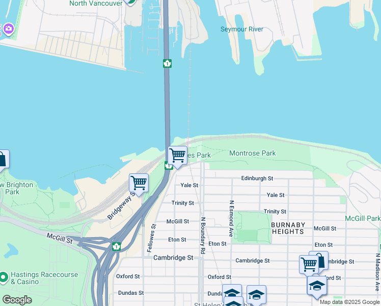 map of restaurants, bars, coffee shops, grocery stores, and more near 669 Fellowes Street in Vancouver