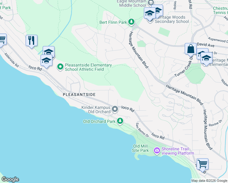 map of restaurants, bars, coffee shops, grocery stores, and more near 626 Foresthill Place in Port Moody