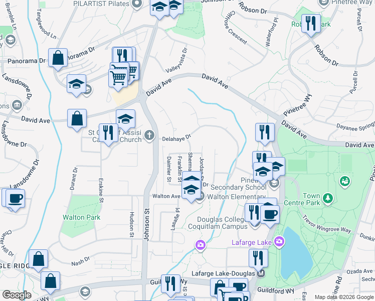 map of restaurants, bars, coffee shops, grocery stores, and more near 2941 Cord Avenue in Coquitlam