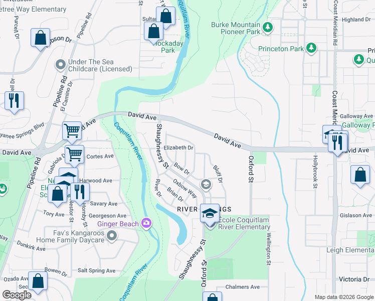 map of restaurants, bars, coffee shops, grocery stores, and more near 1298 Novak Drive in Coquitlam