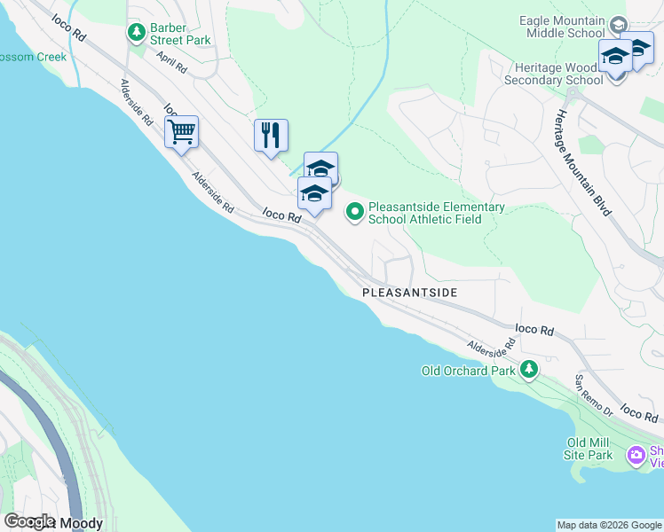map of restaurants, bars, coffee shops, grocery stores, and more near in Port Moody