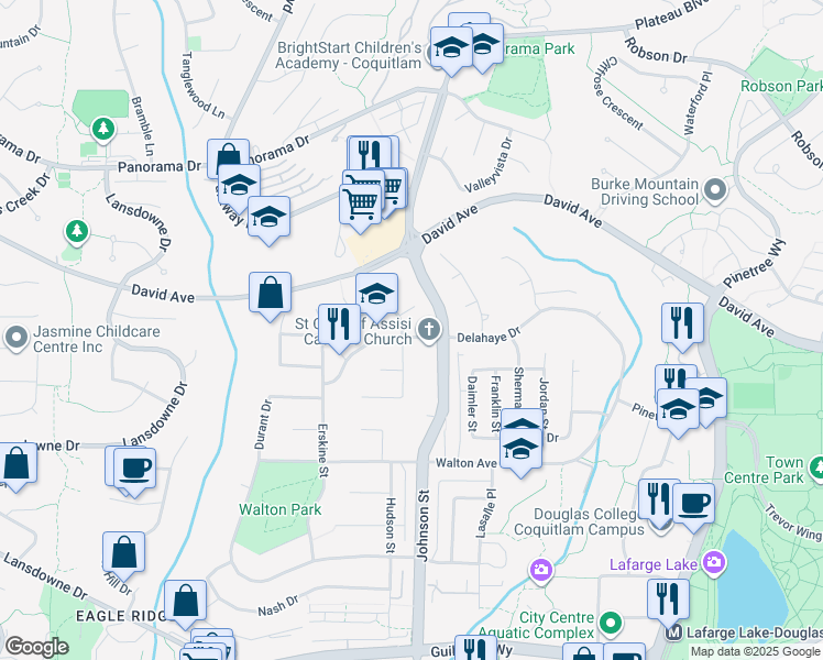 map of restaurants, bars, coffee shops, grocery stores, and more near 2679 Brewster Drive in Coquitlam