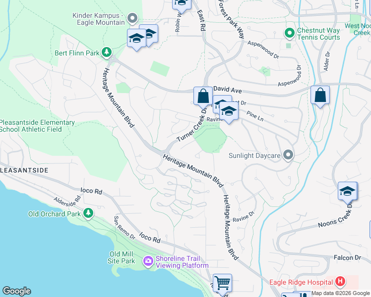 map of restaurants, bars, coffee shops, grocery stores, and more near 15 Parkwood Place in Port Moody