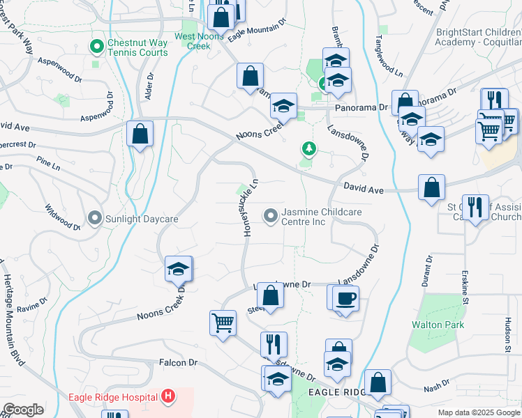 map of restaurants, bars, coffee shops, grocery stores, and more near 2558 Fuchsia Place in Coquitlam