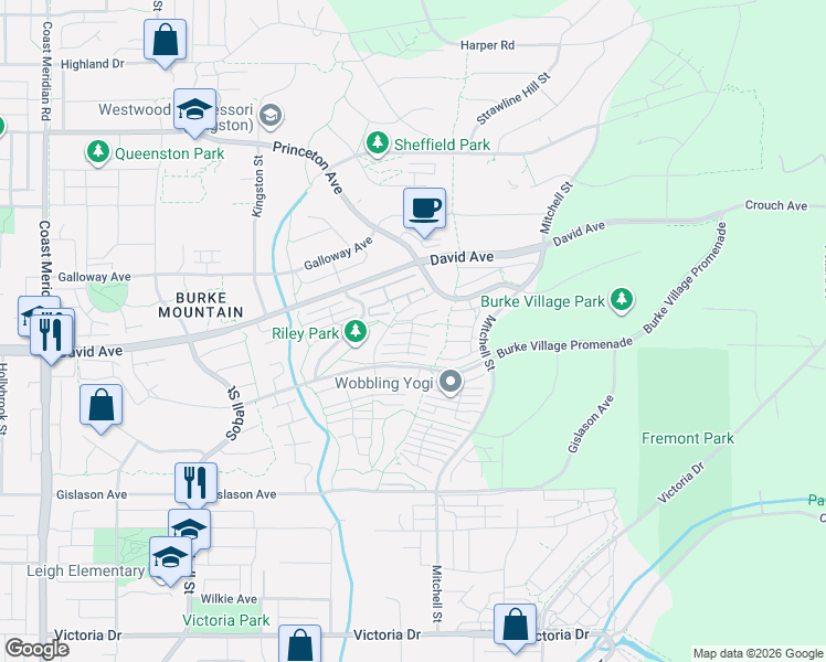 map of restaurants, bars, coffee shops, grocery stores, and more near 1331 Olmsted Street in Coquitlam