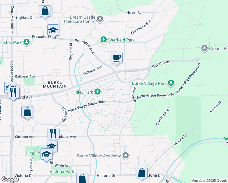 map of restaurants, bars, coffee shops, grocery stores, and more near 1331 Olmsted Street in Coquitlam