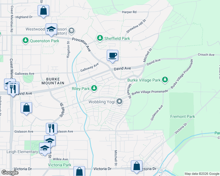 map of restaurants, bars, coffee shops, grocery stores, and more near 1331 Olmsted Street in Coquitlam