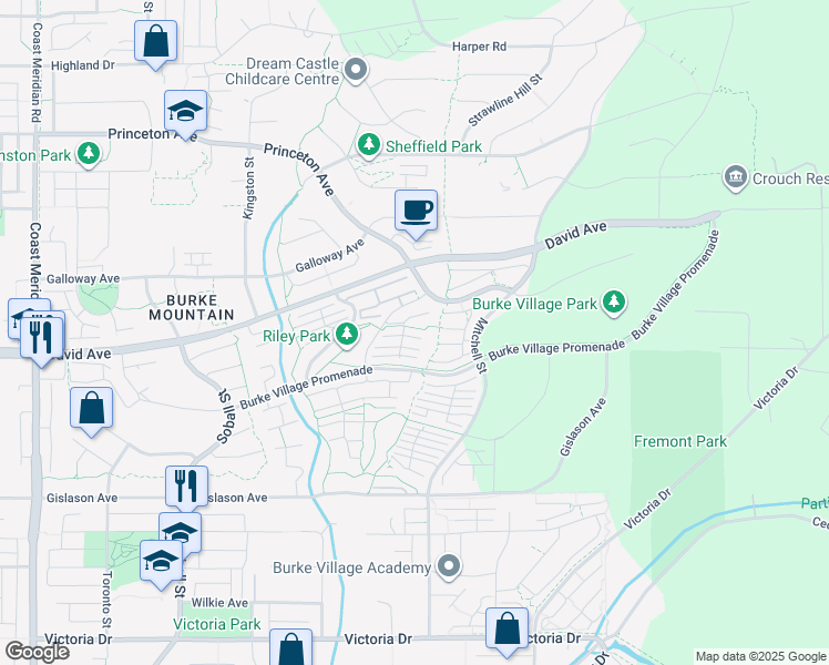 map of restaurants, bars, coffee shops, grocery stores, and more near 1331 Olmsted Street in Coquitlam