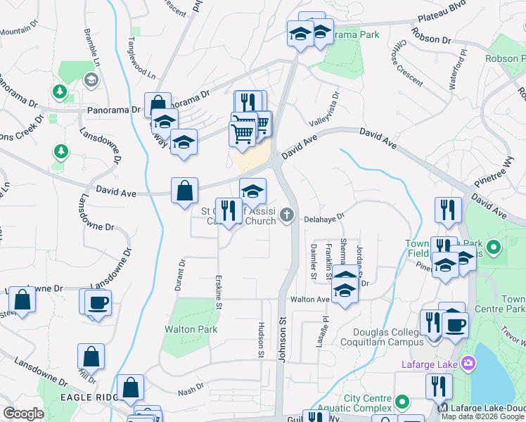 map of restaurants, bars, coffee shops, grocery stores, and more near 2670 Brewster Drive in Coquitlam