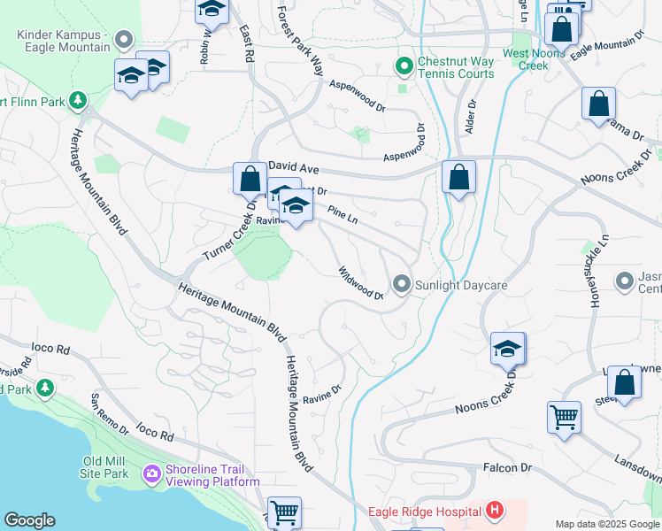 map of restaurants, bars, coffee shops, grocery stores, and more near 35 Wildwood Drive in Port Moody