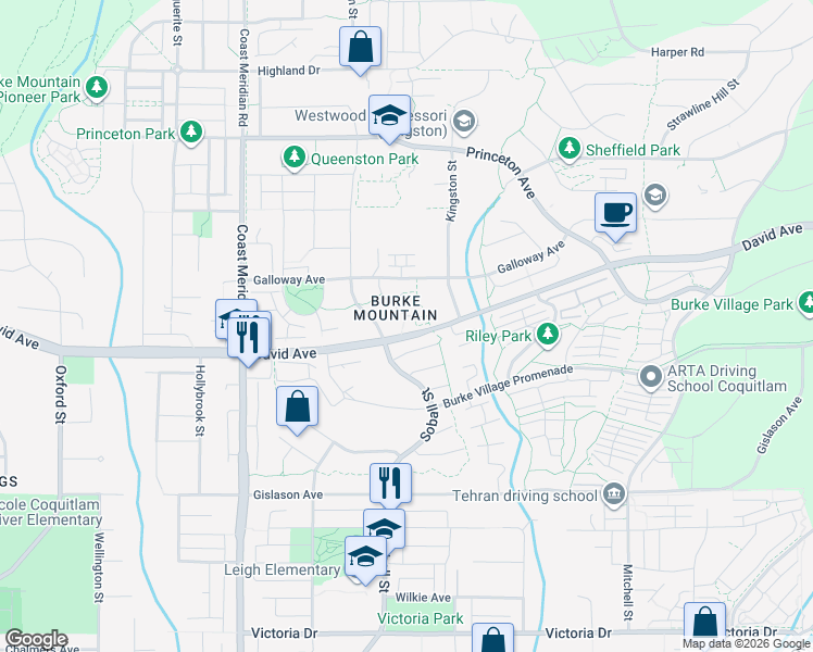map of restaurants, bars, coffee shops, grocery stores, and more near 1312 Fifeshire Street in Coquitlam
