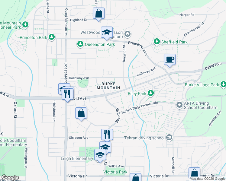 map of restaurants, bars, coffee shops, grocery stores, and more near 1310 Fifeshire Street in Coquitlam