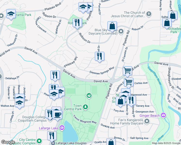 map of restaurants, bars, coffee shops, grocery stores, and more near in Coquitlam