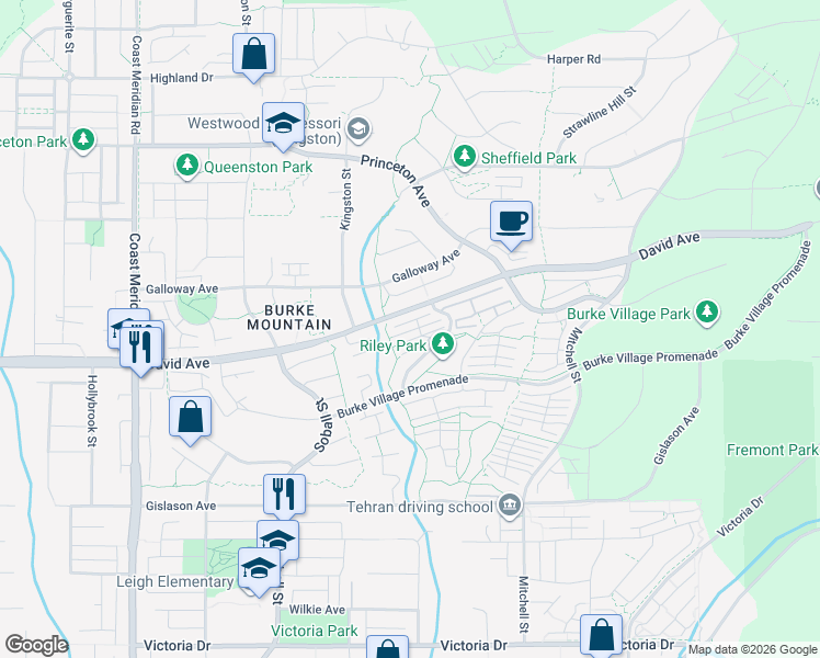 map of restaurants, bars, coffee shops, grocery stores, and more near 3475 David Avenue in Coquitlam