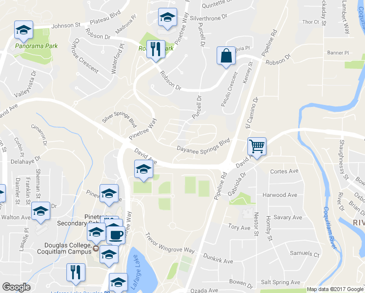 map of restaurants, bars, coffee shops, grocery stores, and more near in Coquitlam