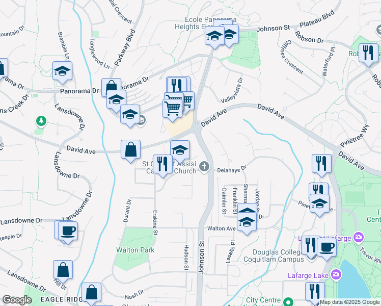 map of restaurants, bars, coffee shops, grocery stores, and more near 2665 Brewster Drive in Coquitlam
