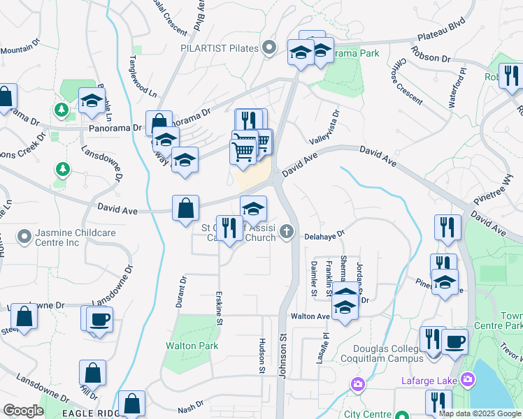 map of restaurants, bars, coffee shops, grocery stores, and more near 1347 Napier Place in Coquitlam
