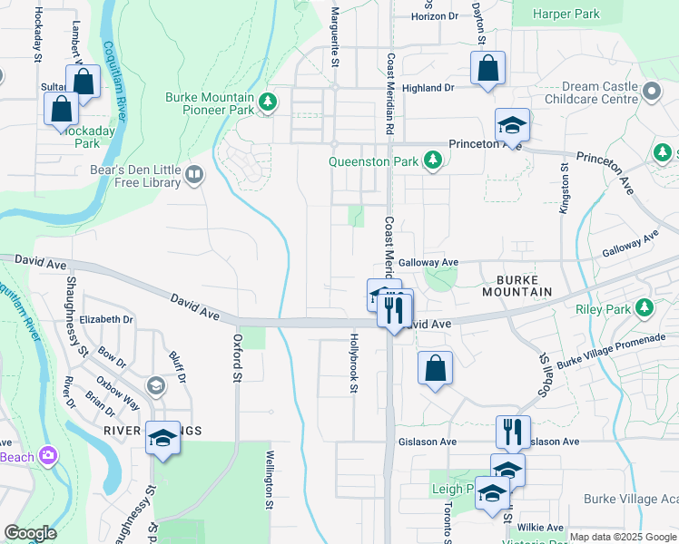 map of restaurants, bars, coffee shops, grocery stores, and more near 3353 Passaglia Place in Coquitlam