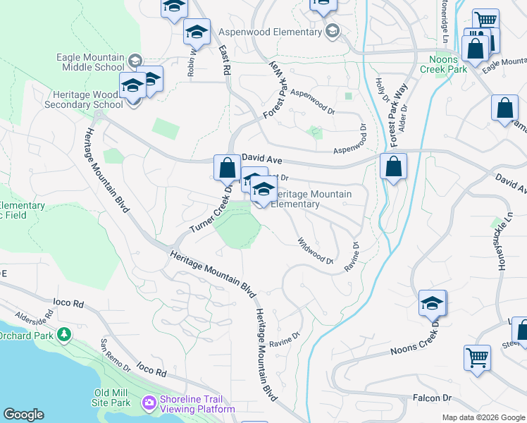 map of restaurants, bars, coffee shops, grocery stores, and more near 125 Ravine Drive in Port Moody