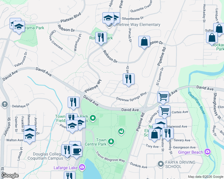 map of restaurants, bars, coffee shops, grocery stores, and more near 1362 Purcell Drive in Coquitlam