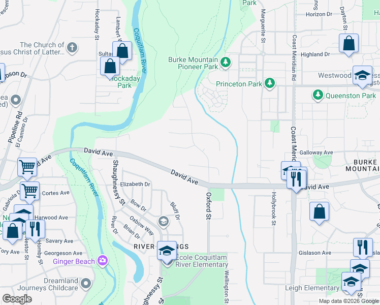 map of restaurants, bars, coffee shops, grocery stores, and more near 3330 Hyde Park Place in Coquitlam