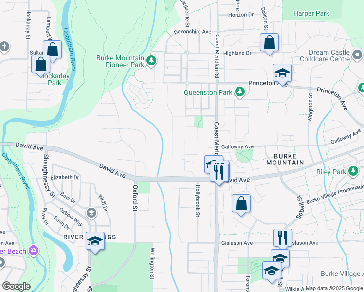 map of restaurants, bars, coffee shops, grocery stores, and more near 1336 Marguerite Street in Coquitlam