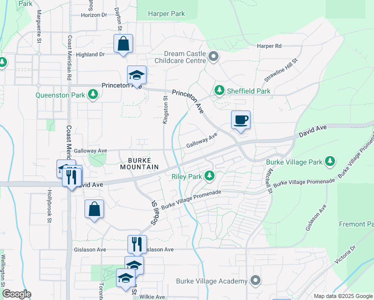 map of restaurants, bars, coffee shops, grocery stores, and more near 3464 Galloway Avenue in Coquitlam