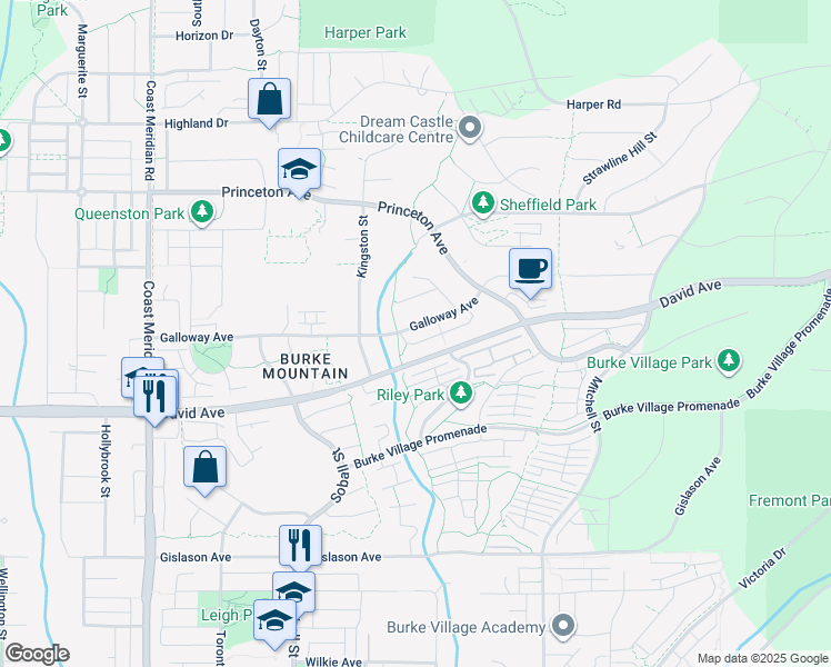 map of restaurants, bars, coffee shops, grocery stores, and more near 3466 Galloway Avenue in Coquitlam