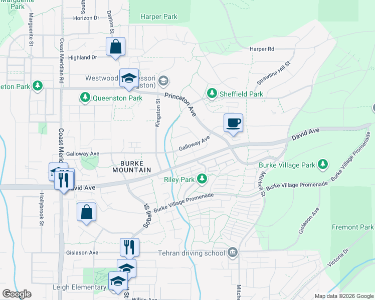 map of restaurants, bars, coffee shops, grocery stores, and more near 3472 Galloway Avenue in Coquitlam