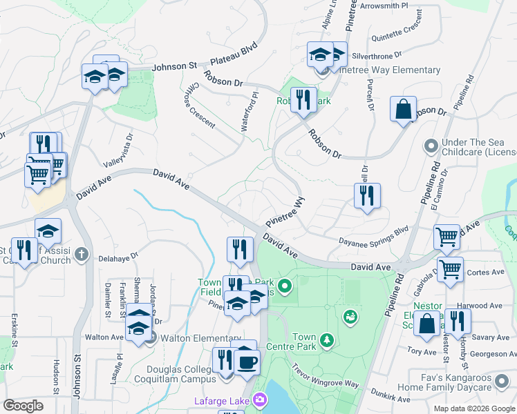 map of restaurants, bars, coffee shops, grocery stores, and more near 2988 Silver Springs Boulevard in Coquitlam