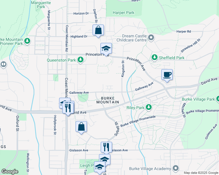 map of restaurants, bars, coffee shops, grocery stores, and more near 3431 Galloway Avenue in Coquitlam