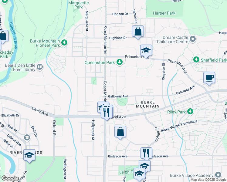 map of restaurants, bars, coffee shops, grocery stores, and more near 1359 Hames Crescent in Coquitlam