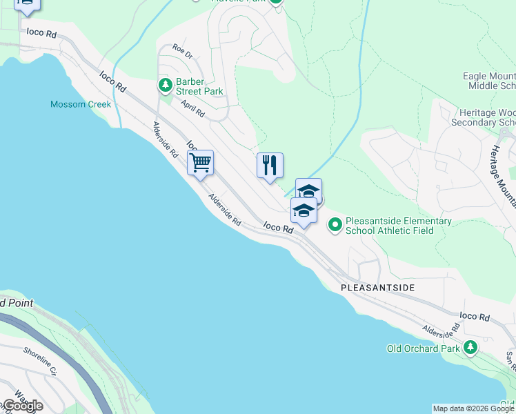 map of restaurants, bars, coffee shops, grocery stores, and more near 34 Barber Lane in Port Moody