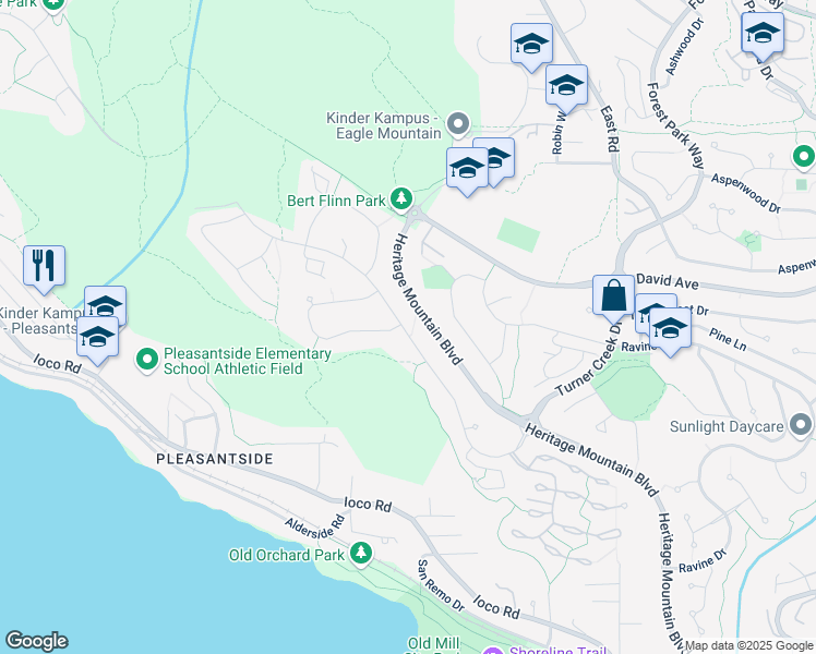 map of restaurants, bars, coffee shops, grocery stores, and more near 200 Parkside Drive in Port Moody