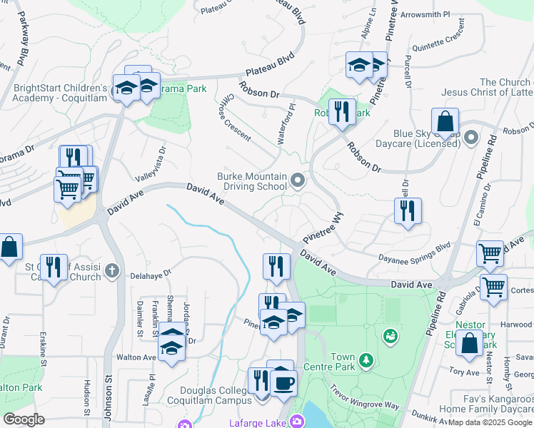 map of restaurants, bars, coffee shops, grocery stores, and more near 2951 Silver Springs Boulevard in Coquitlam