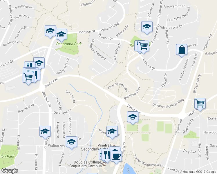 map of restaurants, bars, coffee shops, grocery stores, and more near in Coquitlam
