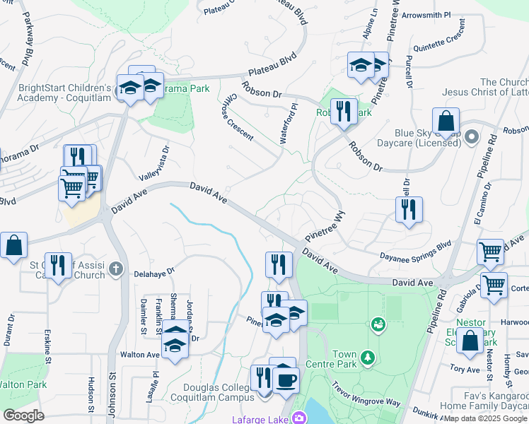 map of restaurants, bars, coffee shops, grocery stores, and more near 2951 Silver Springs Boulevard in Coquitlam