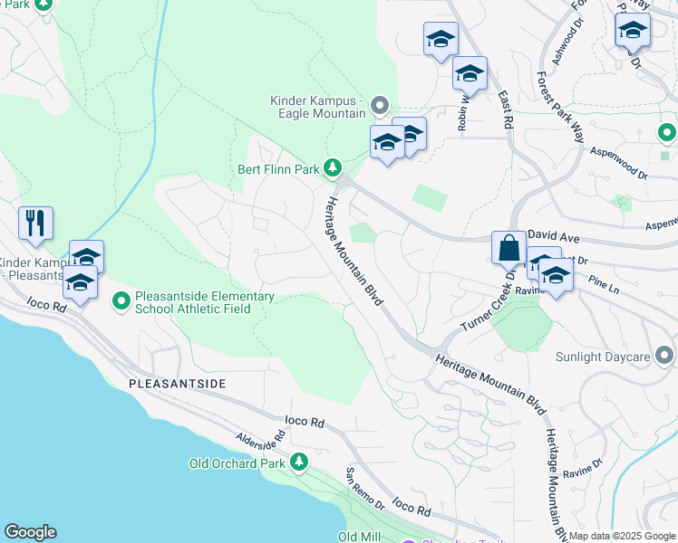 map of restaurants, bars, coffee shops, grocery stores, and more near 200 Parkside Drive in Port Moody