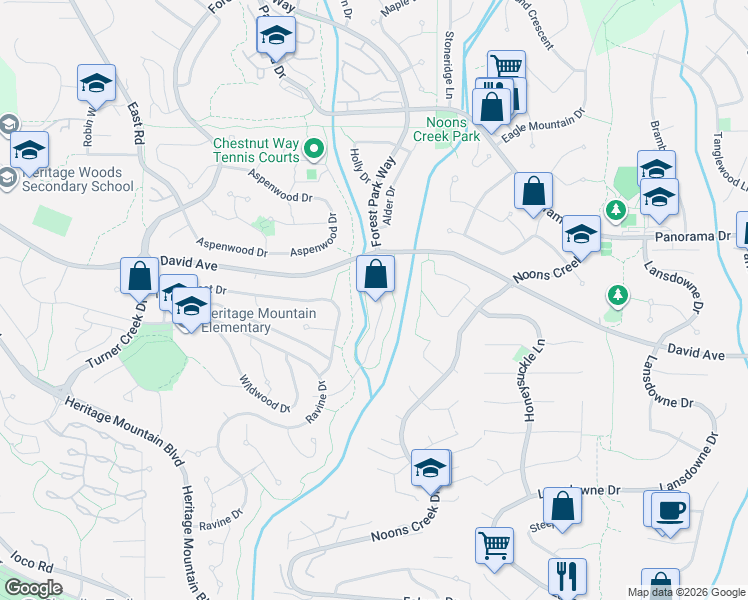 map of restaurants, bars, coffee shops, grocery stores, and more near 37 Deerwood Place in Port Moody