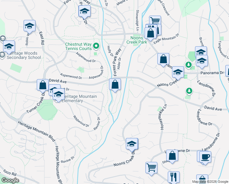 map of restaurants, bars, coffee shops, grocery stores, and more near 37 Deerwood Place in Port Moody