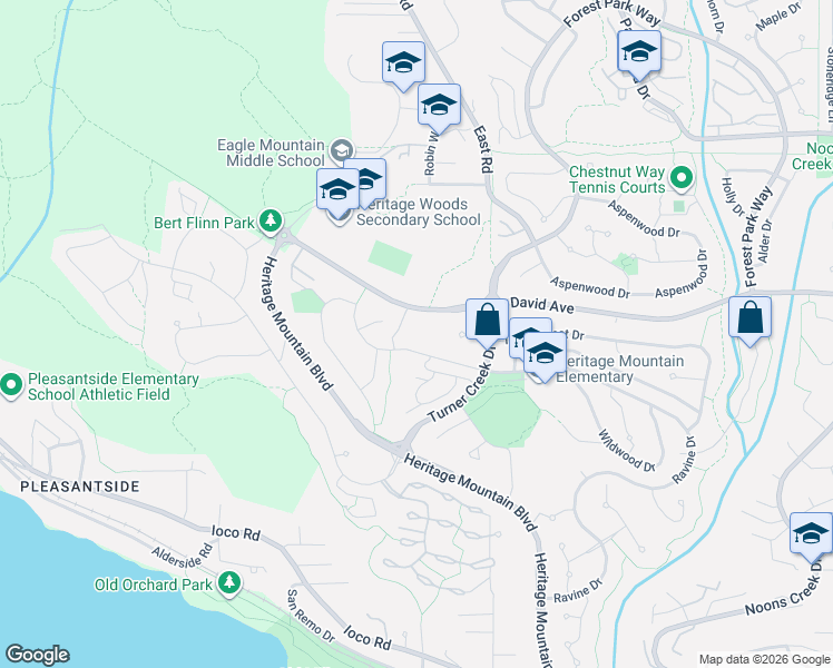 map of restaurants, bars, coffee shops, grocery stores, and more near 180 Ravine Drive in Port Moody