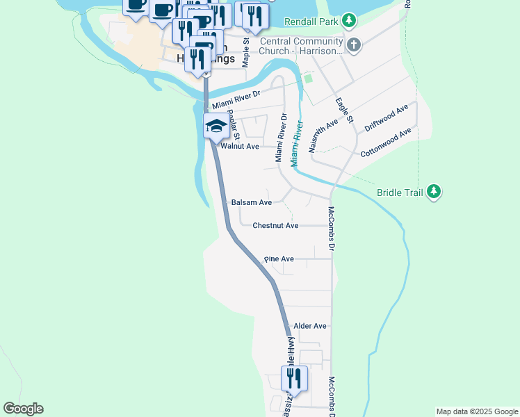 map of restaurants, bars, coffee shops, grocery stores, and more near 228 Balsam Avenue in Harrison Hot Springs