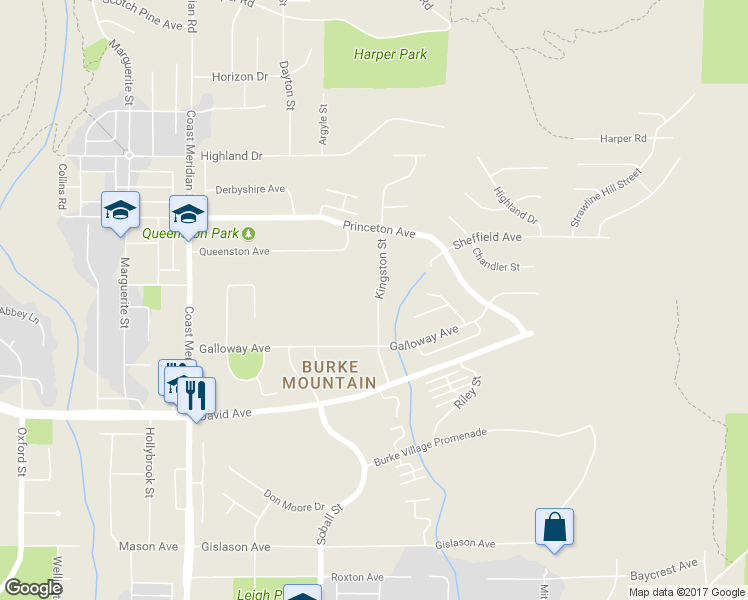 map of restaurants, bars, coffee shops, grocery stores, and more near 1362 Kingston Street in Coquitlam